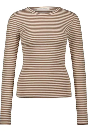 Sofie Schnoor Koszulki, Kobieta, Beżowy, M, Długi T-shirt w paski