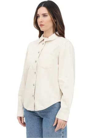 ONLY Bluzki, Kobieta, Beżowy, L, Denim, Beżowa Koszula z Długim Rękawem z Denimu