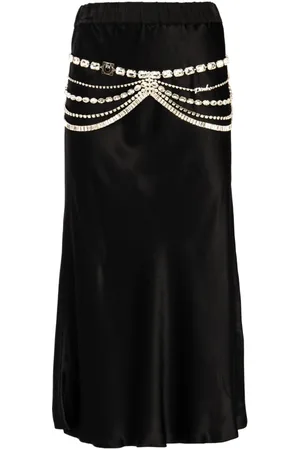 Pinko Spódnice, Kobieta, Czarny, S, Spódnica Raso z Ozdobami Bijoux