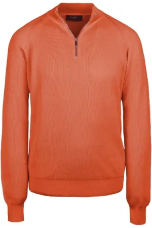 MOORER Swetry, Mężczyzna, Pomarańczowy, 2XL, Sweter z półgolfem w drobny ażurowy splot