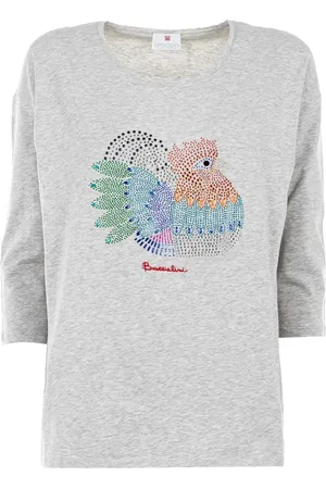 Braccialini Koszulki, Kobieta, Szary, L, Glitter Kogut 3/4 Rękaw T-shirt