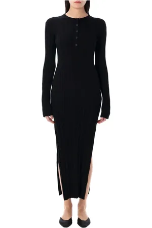 Loulou Studio Sukienki, Kobieta, Czarny, M, Bawełna, Elegancka długa sukienka dzianinowa