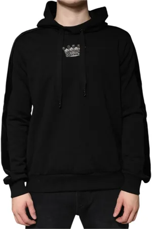 Dolce & Gabbana Bluzy, Mężczyzna, Czarny, L, Czarny Bluza z Koroną Haftowaną