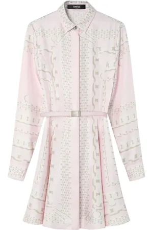 VERSACE Sukienki, Kobieta, Różowy, S, Różowa Jedwabna Elegancka Sukienka
