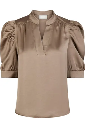 Neo Noir Bluzki, Kobieta, Beżowy, L, Poliester, Bluzka Sateen Dark Taupe
