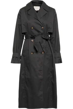 Kaffe Płaszcze, Kobieta, Czarny, L, Klasyczna Kurtka Trench Coat Czarny Ostryga