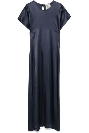 SEMICOUTURE Sukienki, Kobieta, Niebieski, L, Niebieska Jedwabna Sukienka Elegancka Moda Damska