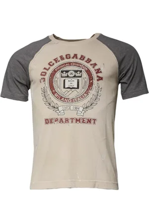 Dolce & Gabbana Koszulki, Mężczyzna, Beżowy, L, Beżowy Szary Bawełniany T-shirt z nadrukiem