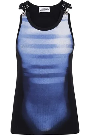 Jean Paul Gaultier Koszulki, Kobieta, Niebieski, M, Top tankowy z nadrukiem 