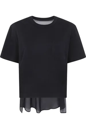 SACAI Koszulki, Kobieta, Czarny, M, Twill Bawełniany T-shirt