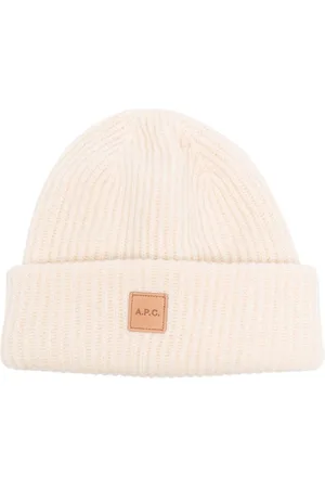 A.P.C. Akcesoria, Kobieta, Beżowy, ONE SIZE, Kaszmir, Michelle Logo Patch Beanie