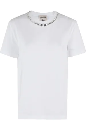 SEMICOUTURE Koszulki, Kobieta, Biały, M, Luźny Bawełniany T-shirt