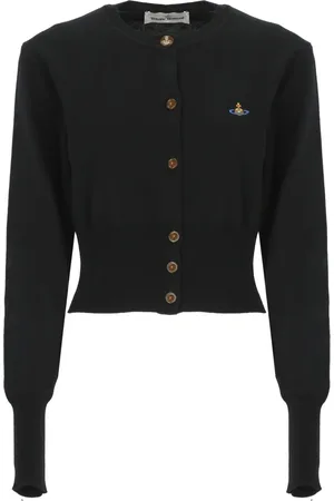 Vivienne Westwood Swetry, Kobieta, Czarny, S, Kaszmir, Czarny Sweter Cardigan z Bawełny i Kaszmiru