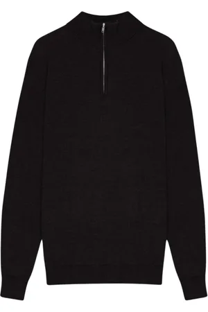 NN.07 Swetry, Mężczyzna, Czarny, S, Merino Wool Zip Mock Polo Shirt