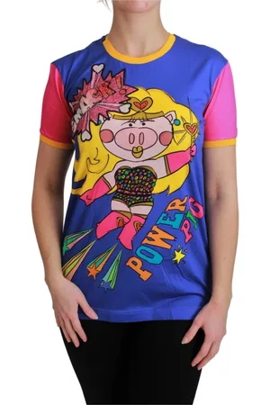 Dolce & Gabbana Koszulki, Kobieta, Niebieski, 3XS, Bawełna, Elegancka koszulka z baweny z motywem Supergirl
