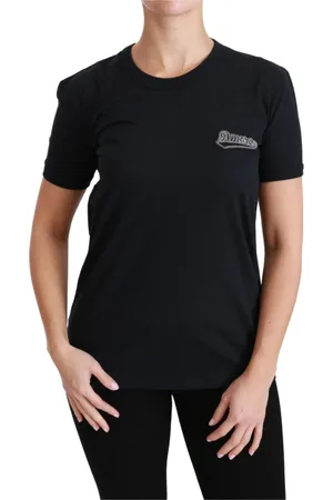 Dolce & Gabbana Koszulki, Kobieta, Niebieski, 2XS, Len, Niebieski Amore Patch Tee Stylowy Design