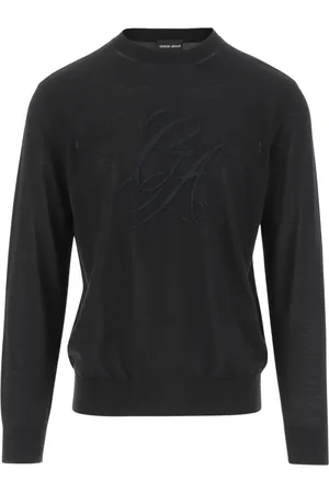 Giorgio Armani Swetry, Mężczyzna, Czarny, L, Wełniany Sweter z Logo Czarny