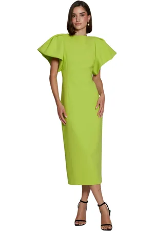 MOSKADA Sukienki, Kobieta, Zielony, 2XL, Pistacjowy Sukienka Crepe Midi Bufiaste Rękawy