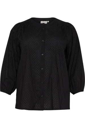 Kaffe Bluzki, Kobieta, Czarny, 3XL, Czarna Głęboka Koszula z ¾ Rękawami