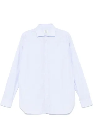 LUIGI BORRELLI NAPOLI Koszule, Mężczyzna, Niebieski, L, Bawełniana Koszula Micro-Check Made in Italy