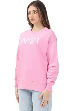 Nº21 Bluzy, Kobieta, Różowy, S, Różowy Sweter z Okrągłym Dekoltem Wiosna Lato