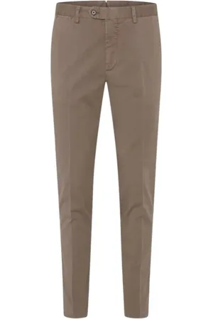 Oscar Jacobson Spodnie, Mężczyzna, Beżowy, 3XL, Bawełna, Smukłe spodnie z tkaniny twill w ciemnoniebieskim