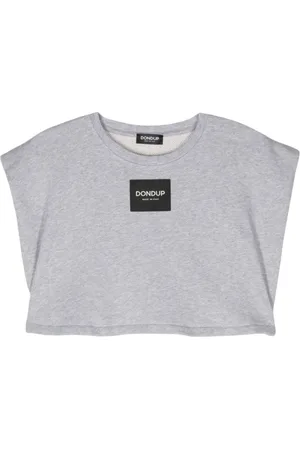 Dondup Koszulki, Kobieta, Szary, S, Bawełna, Logo Patch Cropped Top