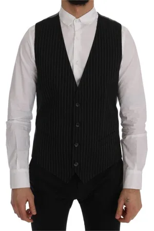 Dolce & Gabbana Garnitury, Mężczyzna, Czarny, L, Bawełna, Elegancki Paskowany Kamizelka