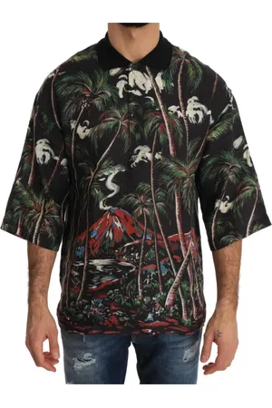 Dolce & Gabbana Koszulki, Mężczyzna, Wielobarwność, L, Bawełna, Polo z motywem wulkanu sycylijskiego