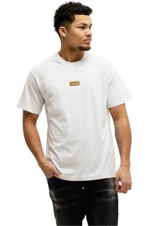 VERSACE Koszulki, Mężczyzna, Biały, S, T-shirt z logo Plate Biały Mężczyzna