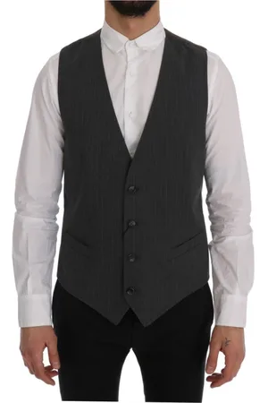Dolce & Gabbana Garnitury, Mężczyzna, Szary, L, Bawełna, Elegancki Paskowany Szary Kamizelka