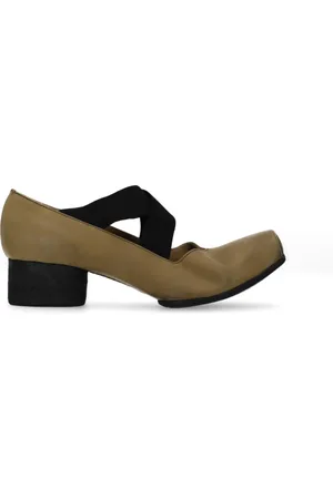 UMA WANG Buty, Kobieta, Zielony, 40 EU, Zielone skórzane baleriny na obcasie z kwadratowym palcem