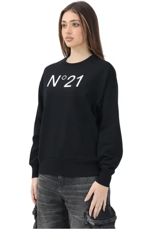 Nº21 Bluzy, Kobieta, Czarny, L, Czarny Sweter z Okrągłym Dekoltem Elegancki Nowoczesny Styl