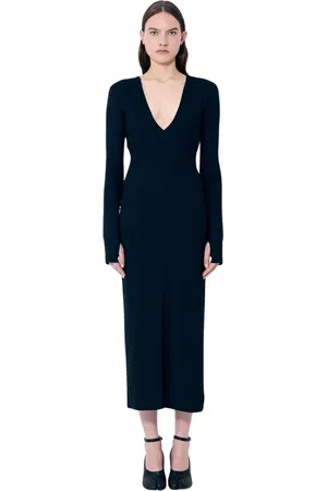 Maison Margiela Sukienki, Kobieta, Czarny, M, Nylon, Rozciągliwa sukienka midi z dekoltem w serek
