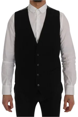 Dolce & Gabbana Garnitury, Mężczyzna, Czarny, L, Bawełna, Elegancki Paskowany Kamizelka