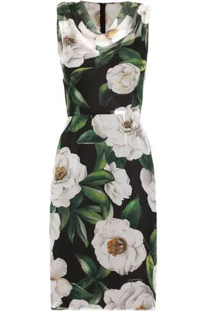 Dolce & Gabbana Sukienki, Kobieta, Wielobarwność, S, Biała Sukienka z Wzorem Gardenii