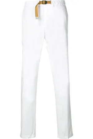 White Sand Spodnie, Mężczyzna, Biały, L, Spodnie z Paskiem Slim-Fit z Bawełny