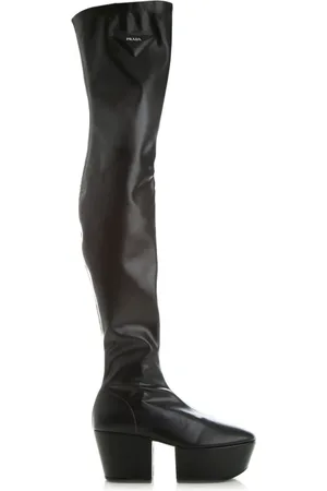 Prada Buty, Kobieta, Czarny, 38 1/2 EU, Skórzane Platformy z Logo