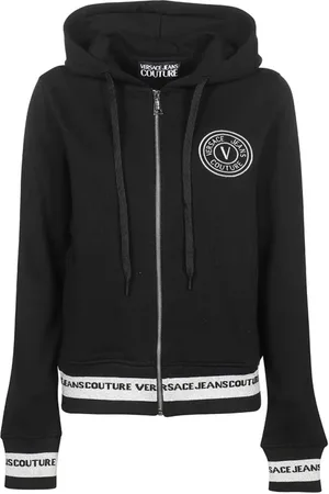 VERSACE Bluzy, Kobieta, Czarny, S, Haftowany Full Zip Hoodie