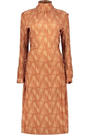 Low Classic Sukienki, Kobieta, brązowy, S, Elegancka Sukienka z Nadrukiem i Kołnierzykiem