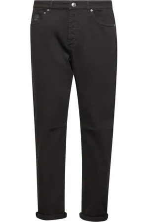 Brunello Cucinelli Jeansy, Mężczyzna, brązowy, 2XL, Bawełna, Brązowe Jeansyy z Asymetrycznym Zapięciem na Guziki