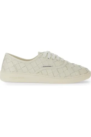 Bottega Veneta Buty, Mężczyzna, Biały, 41 EU, Skórzane Sneakersy z Wplecionym Detalem