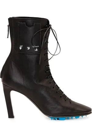 OFF-WHITE Buty, Kobieta, Czarny, 38 EU, Skórzane botki na obcasie z detalami logo