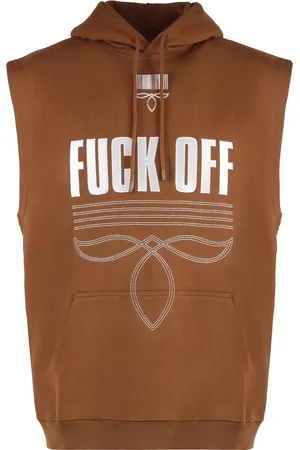 Vetements Bluzy, Mężczyzna, brązowy, S, Haftowany bawełniany hoodie