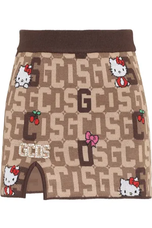 GCDS Spódnice, Kobieta, brązowy, M, Hello Kitty Spódnica z wełny