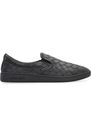 Bottega Veneta Buty, Mężczyzna, Czarny, 42 EU, Skórzane trampki z tkaniną Intrecciato