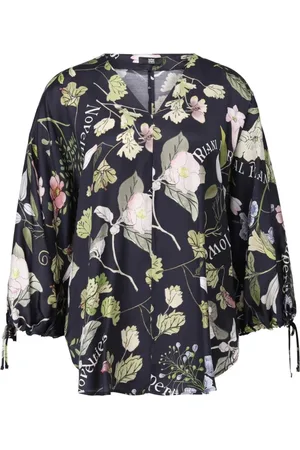 Riani Bluzki, Kobieta, Wielobarwność, 2XL, Satyna, Kwiatowa Satynowa Bluzka