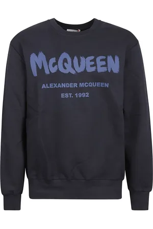 Alexander McQueen Bluzy, Mężczyzna, Niebieski, S, Bluza z Logo z Bawełny i Okrągłym Dekoltem