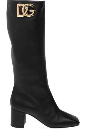 Dolce & Gabbana Buty, Kobieta, Czarny, 37 EU, Skórzane buty z logo z pozłacanym detalem