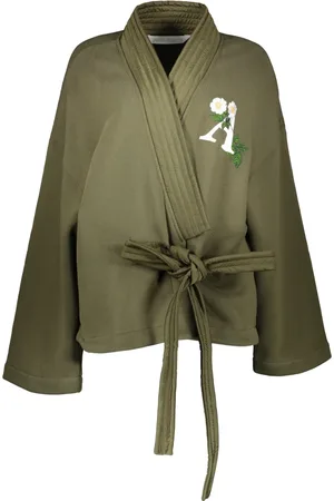 Palm Angels Bluzki, Kobieta, Zielony, S, Bawełna, Kimono z Kontrastowym Dekoltem i Nadrukiem